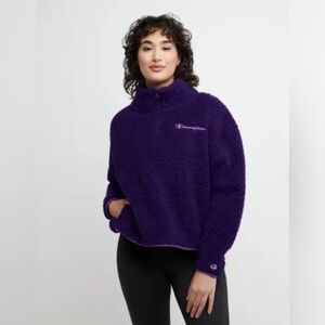 CHAMPION Plus Size Cozy High Pile 1/4 Zip Crop Pullover Fleece Sweater Purple 2X